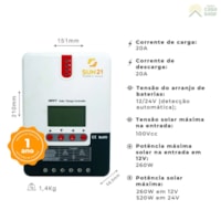 Controlador de Carga 20A 12V/24V MPPT SUN21 - CCS-M2024 Controlador de Carga 20A 12V/24V MPPT SUN21 - CCS-M2024