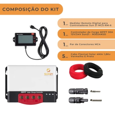 Segunda imagem do produto Controlador De Carga Solar 30a Mppt Sun21 com Display Externo