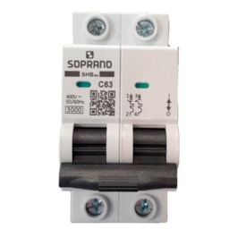 Disjuntor Bipolar 63A 3kA 220V Curva C - Soprano