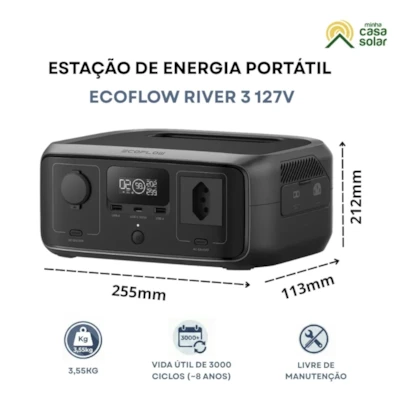 Segunda imagem do produto Estação Ecoflow River 3 300W 127V com Bateria Lítio 245Wh