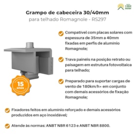 Segunda imagem do produto Grampo de Cabeceira 30/40mm para Telhado Romagnole - RS297
                                            