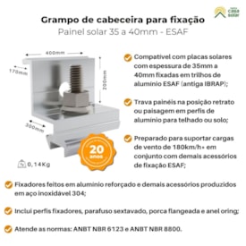 Segunda imagem do produto Grampo de Cabeceira de Fixação Painel Solar 35 a 40mm - ESAF