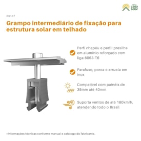 Segunda imagem do produto Grampo intermediário 35/40mm para telhado Romagnole - RS177
