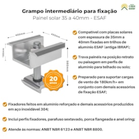 Segunda imagem do produto Grampo Intermediário de Fixação Painel Solar 35 a 40mm- ESAF
                                            