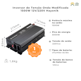Segunda imagem do produto Inversor de Tensão 1500W 12V/220V Modificada Hayonik MSW-1215