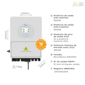 Segunda imagem do produto Inversor Híbrido 3kW 220V Monofásico 1MPPT Deye - SUN-3K-SG04LP1-EU