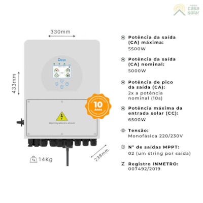 Segunda imagem do produto Inversor Híbrido 5kW 220V Monofásico Deye - SUN-5K-SG04LP1-EU