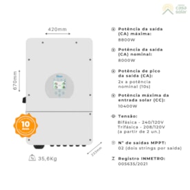 Segunda imagem do produto Inversor Híbrido 8kW 127/220V Bifásico 2MPPT Deye - SUN-8K-SG02LP2-US