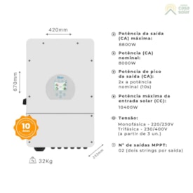 Segunda imagem do produto Inversor Híbrido 8kW 220V Monofásico 2MPPT Deye - SUN-8K-SG01LP1-EU