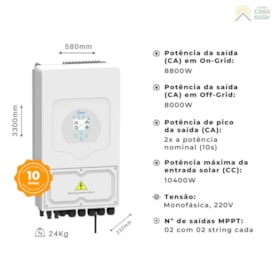 Segunda imagem do produto Inversor Híbrido 8kW 220V Monofásico 2MPPT Deye - SUN-8K-SG05LP1-EU