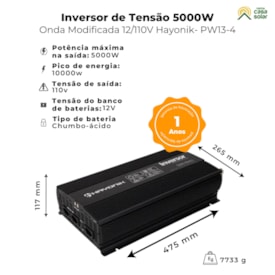 Segunda imagem do produto Inversor Solar 5000W Onda Modificada 12V/127V - Hayonik