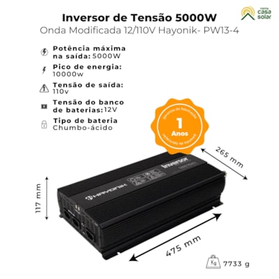 Segunda imagem do produto Inversor Solar 5000W Onda Modificada 12V/127V - Hayonik