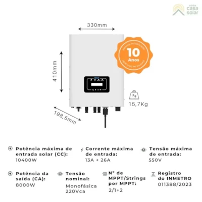 Segunda imagem do produto Inversor Solar Deye 8kW 220V Monofásico 2MPPT com Wifi e ACI - SUN-8K-G