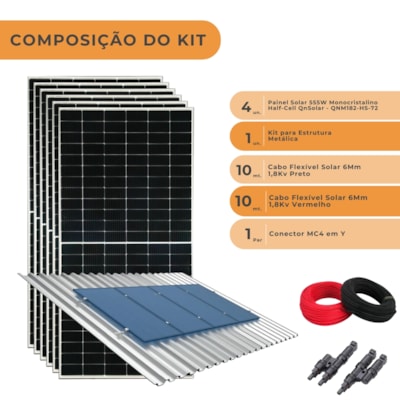 Segunda imagem do produto Kit 04 paineis Tsun com estrutura metálica cabos e conectores