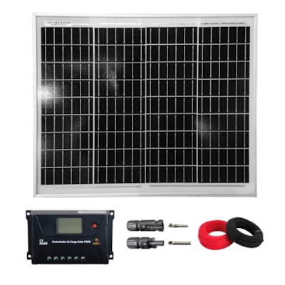 Kit 1 Painel Solar 30W Controlador PWM 30A MC4 Cabos