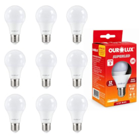 Kit 10 Lâmpadas De Led 9w 12v Superled Ourolux E27 Bulbo Baixa 6500k