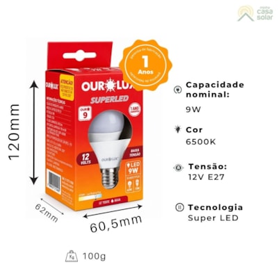 Segunda imagem do produto Kit 10 Lâmpadas De Led 9w 12v Superled Ourolux E27 Bulbo Baixa 6500k