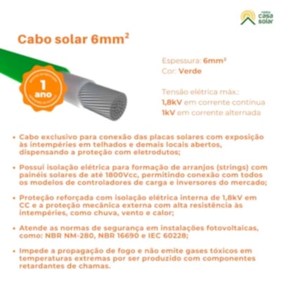 Segunda imagem do produto Kit 10 Metros de Cabo Flexível 750V 6mm Verde