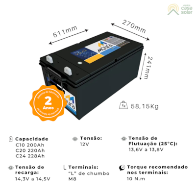 Segunda imagem do produto Kit 12 Baterias Estacionarias Moura 234Ah 12V (antiga 220Ah) - 12MS234