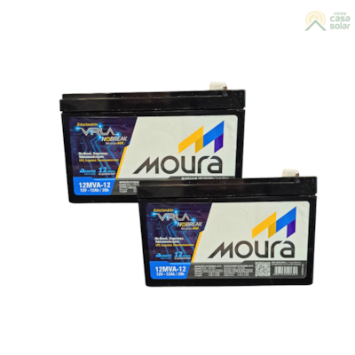 Kit 2 Baterias Estacionária VRLA 12Ah 12V Moura Nobreak - 12MVA-12