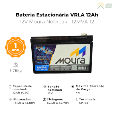 Segunda imagem do produto Kit 2 Baterias Estacionária VRLA 12Ah 12V Moura Nobreak - 12MVA-12