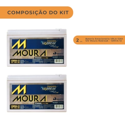 Segunda imagem do produto Kit 2 Baterias Estacionária VRLA 12Ah 12V Moura Nobreak - 12MVA-12