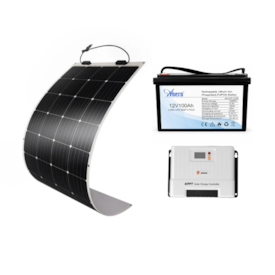  KIT 2 PAINÉIS SOLARES 250W FLEXÍVEIS + CONTROLADOR DE CARGA MPPT 40A + BATERIA DE LÍTIO 12V 100AH