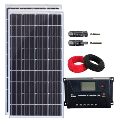 Kit 2 Painel Solar 155W com Controlador PWM 30A Cabos MC4