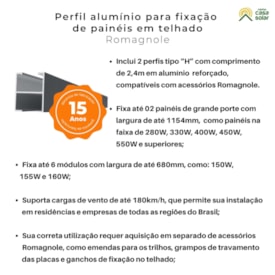 Segunda imagem do produto Kit 2 Perfis de Alumínio H 2400mm Para Telhado Pratic Lite - Romagnole