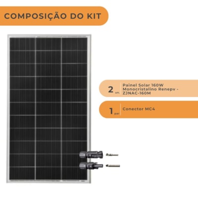 Segunda imagem do produto Kit 2 Placas 160W Monocristalino com Conector