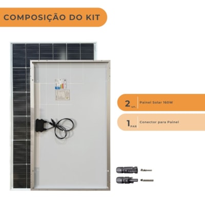 Segunda imagem do produto Kit 2 Placas 160W Monocristalino com Conector - ZJNAC-160MS