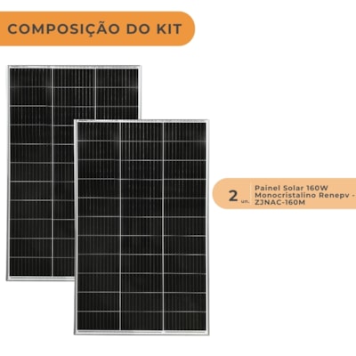 Segunda imagem do produto Kit 2 Placas 160W Monocristalino RenePV