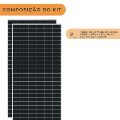 Segunda imagem do produto Kit 2 Placas Solar 600w Painel Fotovoltaico Módulo Era Solar