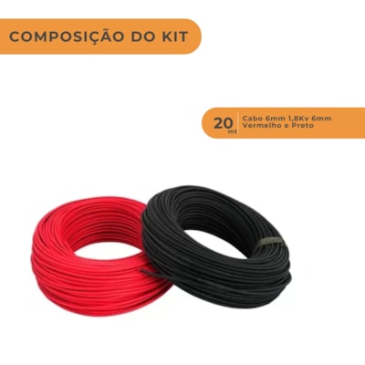 Segunda imagem do produto Kit 20 Metros Cabos Vermelho e Preto Ligação Placas Solares 6mm