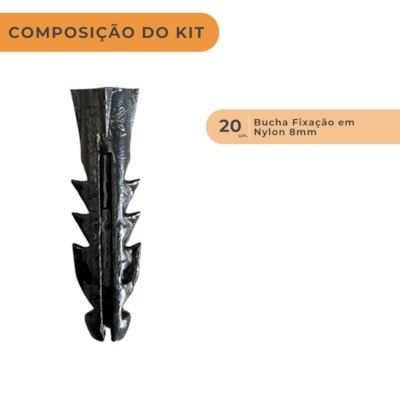 Segunda imagem do produto Kit 20 Unidades Bucha Fixação Nylon 8mm