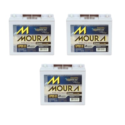 Kit 3 Bateria Estacionária VRLA 18Ah 12V Moura Nobreak - 12MVA-18