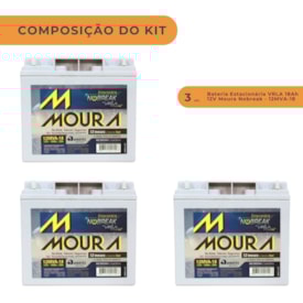 Segunda imagem do produto Kit 3 Bateria Estacionária VRLA 18Ah 12V Moura Nobreak - 12MVA-18