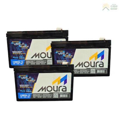 Kit 3 Baterias Estacionária VRLA 12Ah 12V Moura Nobreak - 12MVA-12