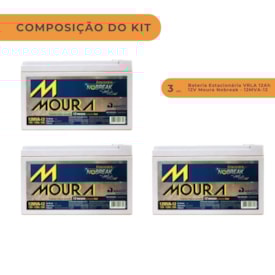 Segunda imagem do produto Kit 3 Baterias Estacionária VRLA 12Ah 12V Moura Nobreak - 12MVA-12