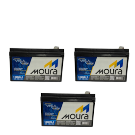 Kit 3 Baterias Estacionária VRLA 7Ah 12V Moura Nobreak - 12MVA-7