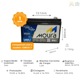 Segunda imagem do produto Kit 3 Baterias Estacionária VRLA 7Ah 12V Moura Nobreak - 12MVA-7
