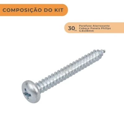 Segunda imagem do produto Kit 30 Unidades Parafuso Atarraxante Cabeça Panela Philips 4.8x38mm