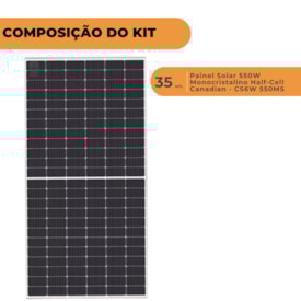 Segunda imagem do produto Kit 35 Placa Solar Canadian 550W Monocristalino - CS6W 550MS