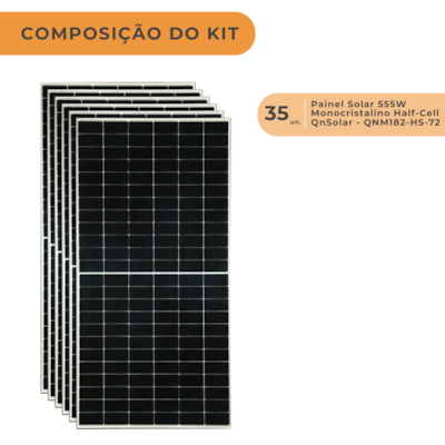 Segunda imagem do produto Kit 35 Placa Solar QnSolar 555W Monocristalino - QNM182-HS-72