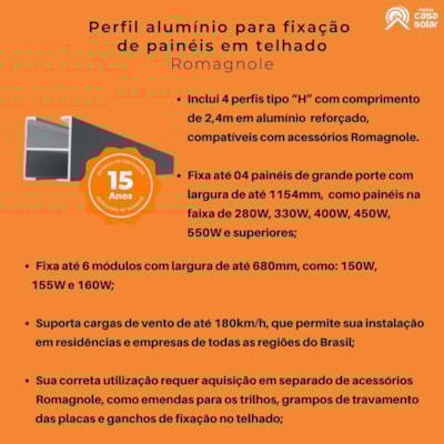 Segunda imagem do produto Kit 4 Perfis de Alumínio H 2400mm Para Telhado Pratic Lite - Romagnole