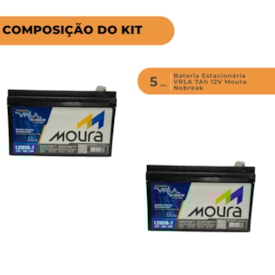 Segunda imagem do produto Kit 5 Baterias Estacionária VRLA 7Ah 12V Moura Nobreak - 12MVA-7