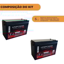 Segunda imagem do produto Kit 5 Baterias Estacionária VRLA 7Ah 12V Unipower Nobreak - UP1270SEG 
