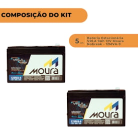Segunda imagem do produto Kit 5 Baterias Estacionária VRLA 9Ah 12V Moura Nobreak - 12MVA9 