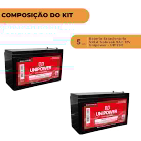 Segunda imagem do produto Kit 5 Baterias Estacionária VRLA 9Ah 12V Unipower Nobreak - UP1290 