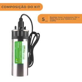 Segunda imagem do produto Kit 5 Bombas Solar Submersa 150 a 390L/hora até 70MCA 24V Indflo